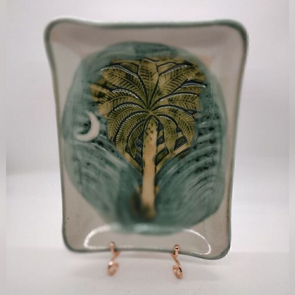 Studio Art Pottery Palmetto Tree Crescent Moon Dish - Picture 1 of 4